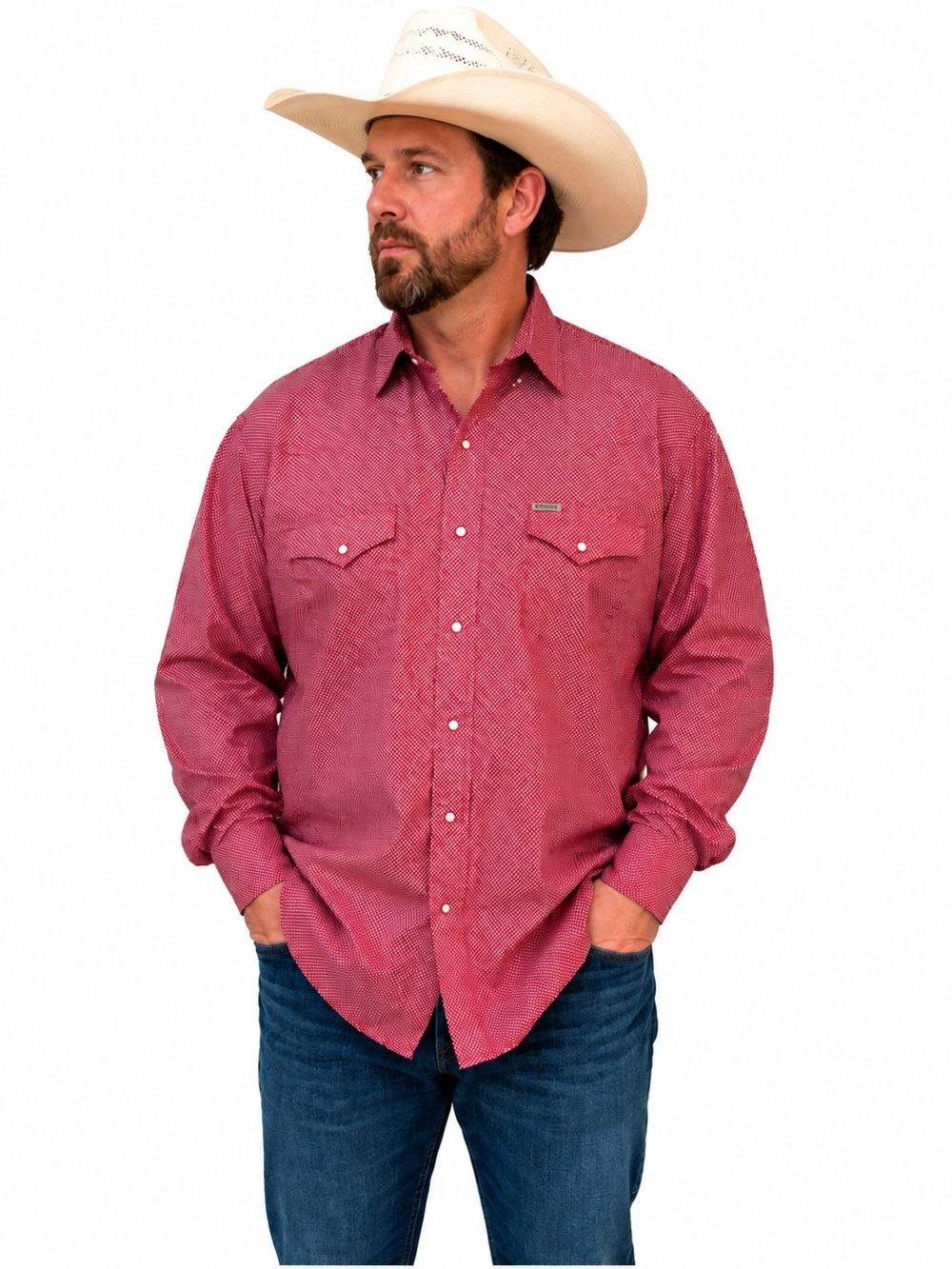 Rafter C Cowboy Collection Men's Red Western Long-Sleeve Button-Up Shirt